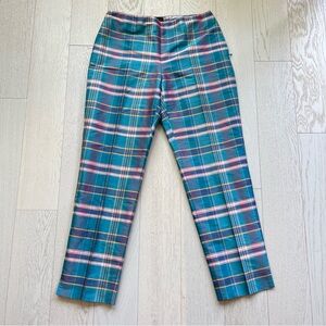 Ralph Ralph Lauren 100% Iridescent Silk Plaid Cigarette Pants Glamour Old Money